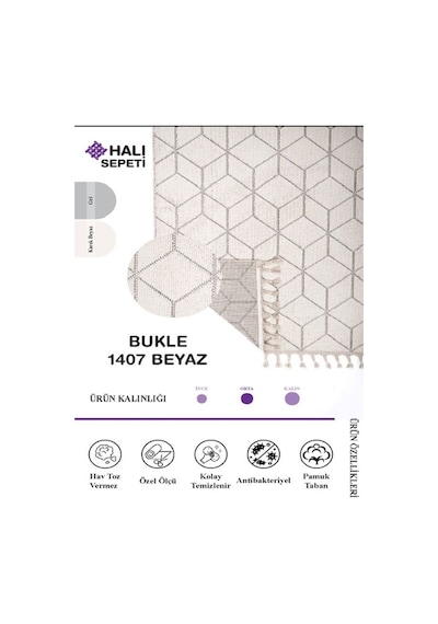 Enti Bukle 1407 Beyaz Enti Bukle Hav Toz Vermez Hasır Dokulu Etnik Halı Beyaz