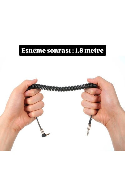 1.8 Mt Aux Ses Kablosu 3.5mm L Tipi Metal Yaylı Dayanıklı Kablo Araba Aux Kablo Esnek & Dayanıklı Ses Kablosu 1.8 M