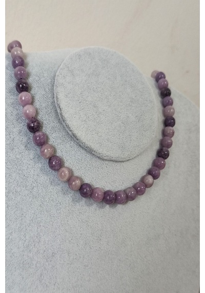 8 Mm Lepidolit Doğaltaş Kolye Altın