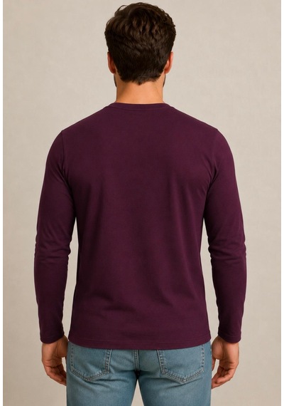 Axxel Erkek Mürdüm Pamuklu Likralı Süprem Uzun Kollu T-shirt-d240