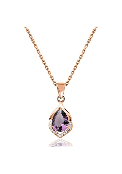 Brezza Lusso Jewelry Rose Gold Ametist Taşlı Su Damlası Kadın Gümüş Kolye 45 CM