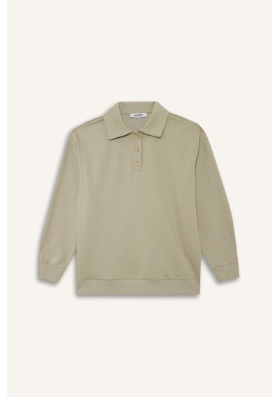 Defacto Regular Fit Polo Yaka İçi Yumuşak Tüylü Kalın Sweatshirt Tunik F3085ax25wngn497 Yeşil-gn497