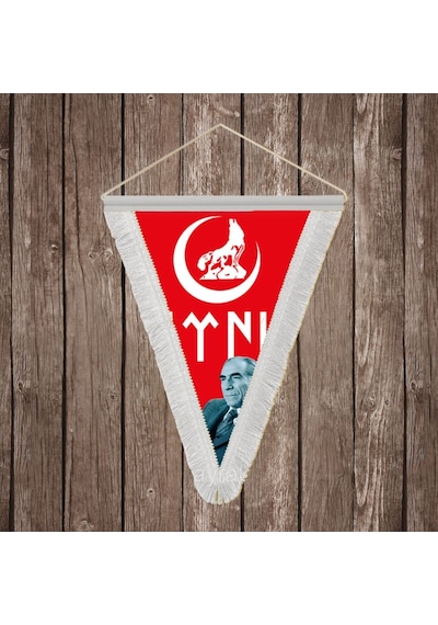 Alparslan Türkeş Ve Bozkurt Hilal Beyaz Saçaklı Üçgen Flama Bayrak Hatıra Flama Diğer