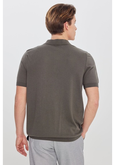 AC&Co / Altınyıldız Classics  Erkek  Hakı %100 Pamuk Standart Fit Normal Kesim Polo Yaka Triko Tişört Haki