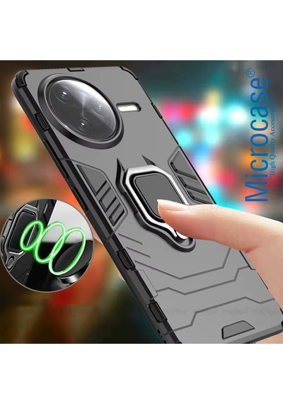 Microcase Xiaomi Redmi Poco F7 Pro/k80 İle Uyumlu Batman Serisi Yüzük Standlı Armor Kılıf - Siyah Al3349