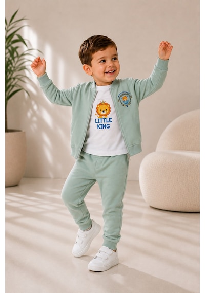 Mnk Baby & Kids Erkek Bebek Küçük Aslan Hırkalı 3lü Takım M00855 Yesil