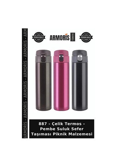 887 - Çelik Termos - Pembe Suluk Sefer Taşıması Piknik Malzemesi Çok Renkli