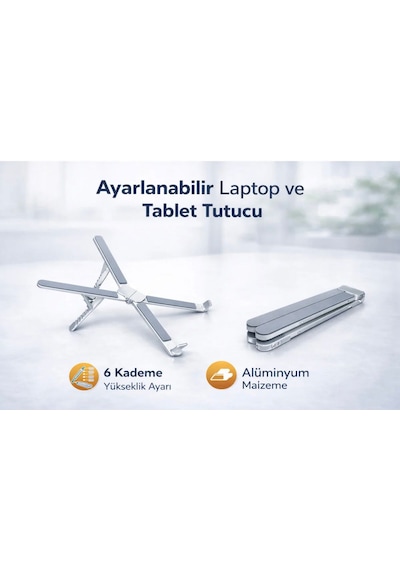 Katlanabilir Alüminyum Laptop Ve Tablet Standı Ayarlanabilir Kaymaz Taşınabilir Ergonomik Tutucu