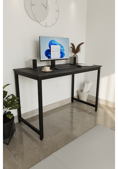Siyah Çalışma Masası 120x60, Bilgisayar Masası, Ofis Masası, Metal Ayaklı Siyah