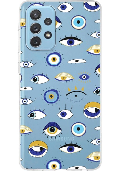 Samsung Galaxy A72 İle Uyumlu 1mm Slim Fit Nazar Boncuğu 2 Baskılı Şeffaf Kılıf Şeffaf