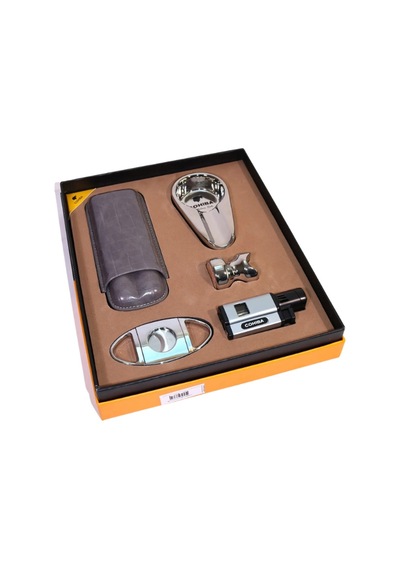Cohiba 3 Torch Pürmüz Çakmak Kılıf Küllük Kesici Sehpa Gümüş Beşli Puro Seti Tr10029