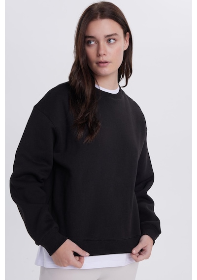 Tudors Kadın Oversize Geniş Kesim Pamuklu Bisiklet Yaka Siyah Sweatshirt-39923 SiYAH