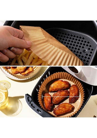 Buradabuldun 100 Adet Air Fryer Pişirme Kağıdı Tek Kullanımlık Yağlı Kağıdı Yuvarlak Tabak Model