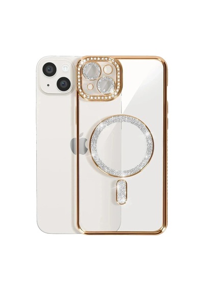 Mey İthalat Apple iPhone Uyumlu 15 Kılıf Joke Simli Magneticsafe Kılıf - Gold