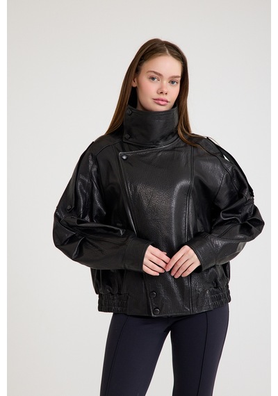 Oversize Bayan Deri Ceket Kısa Vb-22-bk-2847-24114 Siyah