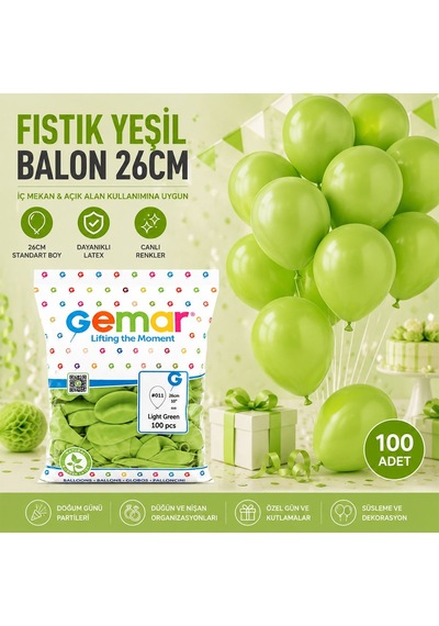 İç Mekan Fıstık Yeşili Balon 100'lü Çok Renkli