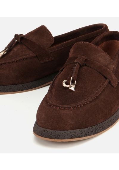 Hotiç Kadın Süet Deri Kahverengi Gold Aksesuarlı Klasik Loafer 01ayh313260a480 Kahverengi