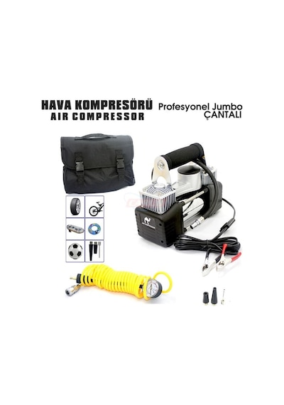 12V Lastik Şişirme Hava Kompresörü Metal Çift Pistonlu 150 Psi