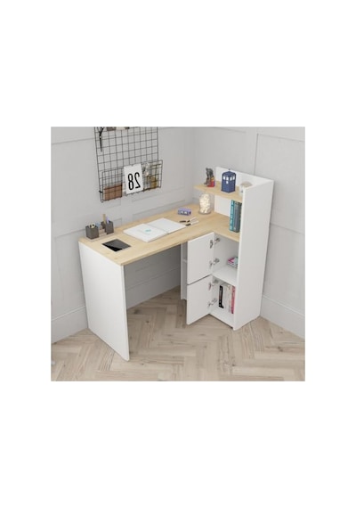 Sol Yönlü Kitaplıklı Dolaplı L Çalışma Masası 120x60