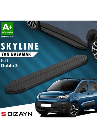 S-dizayn Fiat Doblo 3 Kısa Şase Skyline Siyah Yan Basamak 203 Cm 2023 Üzeri A+ Kalite