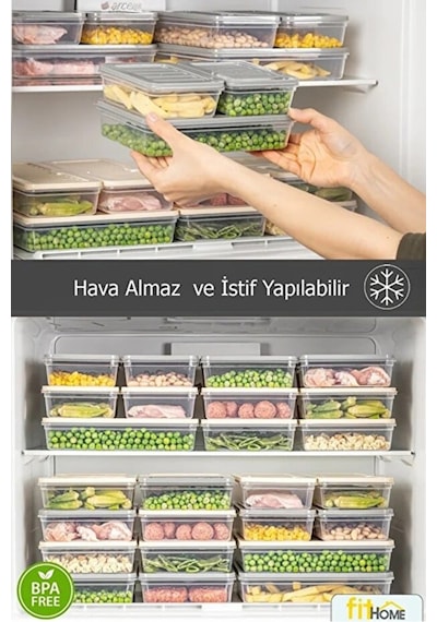4'lü Buzdolabı Ve Derin Dondurucu Saklama Kabı Seti Dolap İçi Düzenleyici 2 Derin 2 Sığ Antrasit Kapak