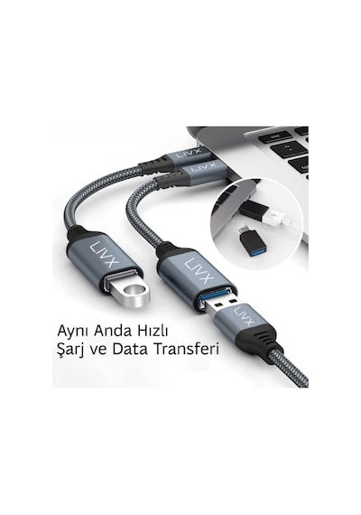 Usb 3.0 To Type-c Çevirici Dönüştürücü 60w Hızlı Şarj Desteği 15 Cm Kablolu Otg Adaptör Samsung Huawei Xiaomi Macbook İle Uyumlu Gri Ottca-01