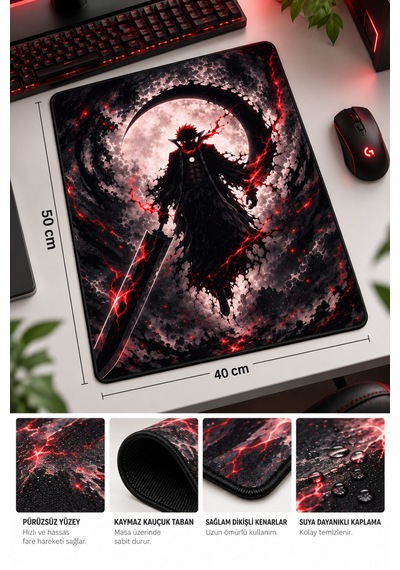 50x40 Cm Bleach Ichıgo Desenli Gaming Oyuncu Mouse Pad Kaymaz Taban Büyük Fare Altlığı