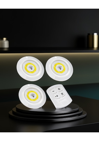 Yapışkanlı 3 Lü Kablosuz Led Spot Lamba Xucz3lülamba-4 Çok Renkli