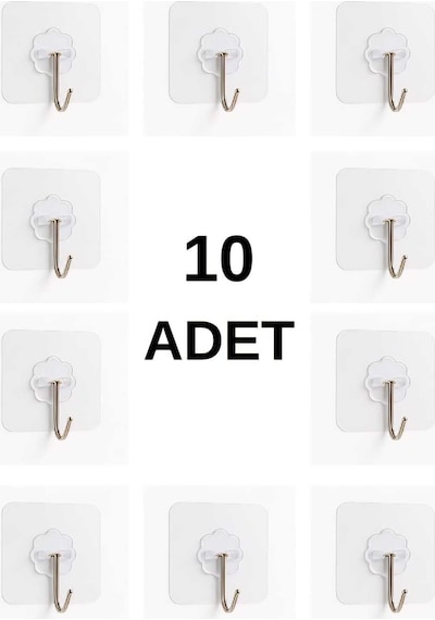 10 Adet Şeffaf Kendinden Yapışkanlı Pratik Kancalı Mutfak Banyo Duvar Askısı Şeffaf Diğer