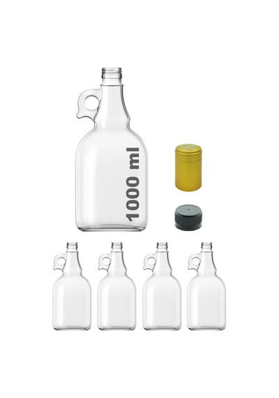 Afracam Galon Şeffaf 1000 ML Kilitli Kapaklı Ve Kapüşonlu Boş Cam Şişe 4 Adet