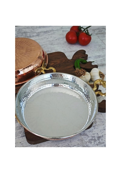 Bakır Dövme 4 Lü Tava Seti Küpe Hediyeli