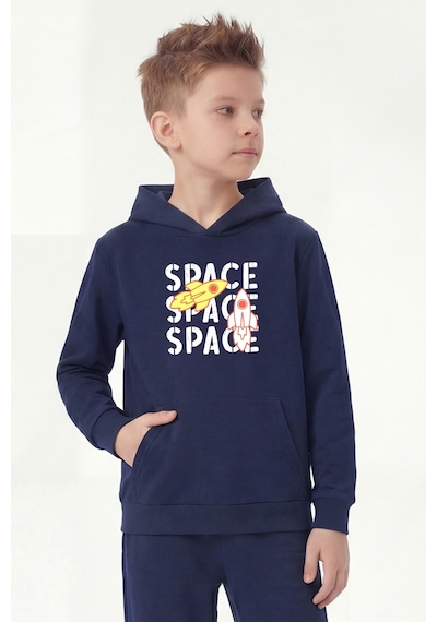 Panios Kids 3'lü Kanguru Cepli Kapüşon Detaylı Baskılı Erkek Çocuk 3 Parça Sweatshirt Füme - Lacivert