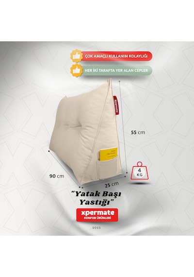 Yatak Başı Yastığı Sırt Ve Bel Destek Yastığı 90 Cm Yaslanma Ve Dinlenme Yastığı Bej