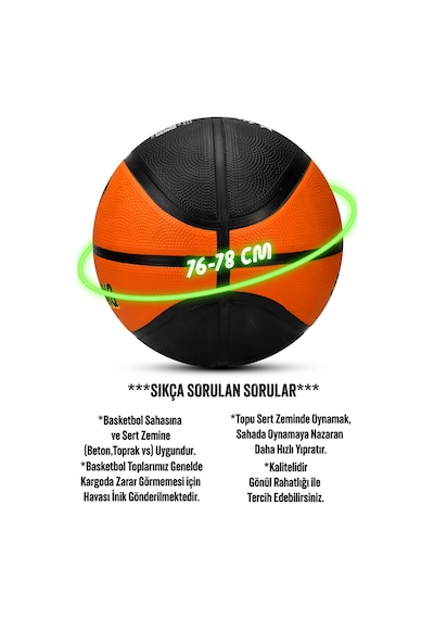 Telvesse Strong Basketbol Topu Pompalı Full Kauçuk Dayanıklı Deep Channel Kabartma No:7 B12 Turuncu