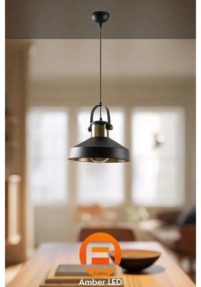 Metal Gövdeli Tekli Sarkıt Avize Modern Mutfak Ve Salon İçin E27 Uyumlu, Siyah-2571 Diğer