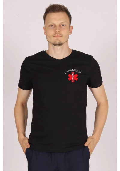 Siyah Paramedik V Yaka Tişört Unisex