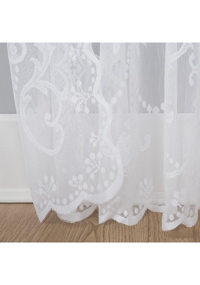 Ariella Çiçekli Dantel Çubuk Cep Perde Paneli, 147 Cm X 213 Cm, Beyaz