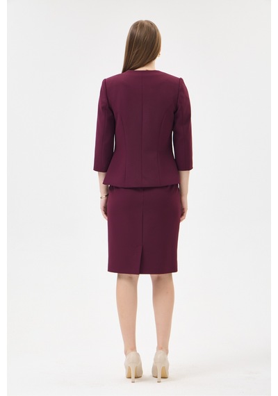 Velnara Moda Mürdüm Zamansız Klasik Kadın Takım Elbise-v Yaka Ceket & Kısa Kalem Etek Koyu Mürdüm - 927034372 Koyu Mürdüm