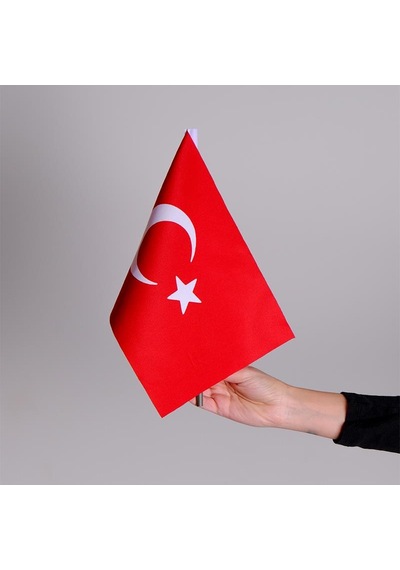 Türkiye Milli Elde Sallama Bayrağı Alpaka Kumaş Kenarları Sıcak Kesim 10 Adet 30x45 cm