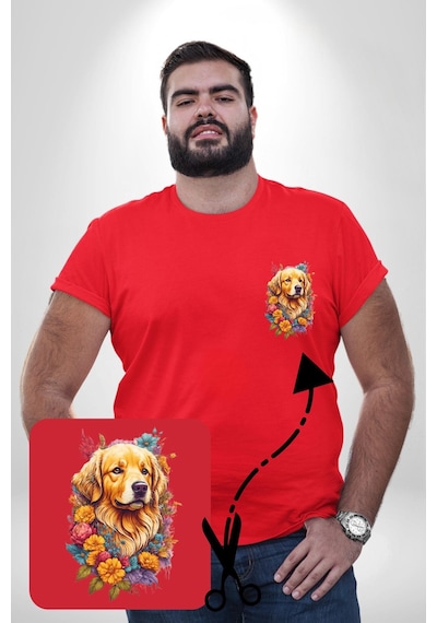 Angemiel Golden Çiçekli Baby Face Kırmızı Büyük Beden Kadın Basic Minimal Baskılı Tişört Kırmızı