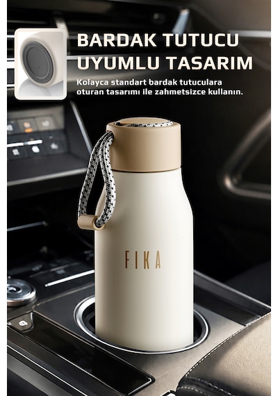 Neoflam Fika Rento Sızdırmaz Vidalı Kapaklı Geniş Ağızlıklı Kolay Taşınabilir Çelik Termos 600 Ml Bej