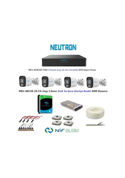 Neutron 2mp 4 Kameralı Gece Renkli Sesli Dış Ortam Ahd Full Set 4tb