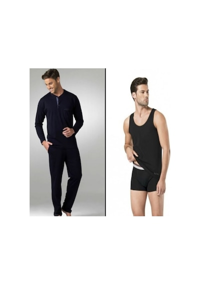 Pierre Cardin Siyah Lacivert Pijama Takımı Atlet Ve Boxer Seti
