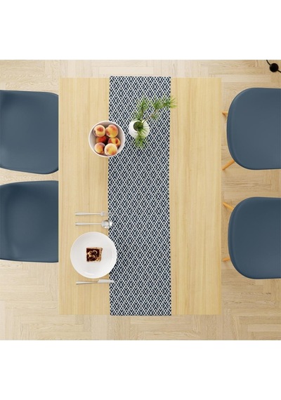 Mavi Geometrik Runner 140x45cm Ince Keten, Uluslararası Yıkama Ve Solmama Sertifikası Çok Renkli