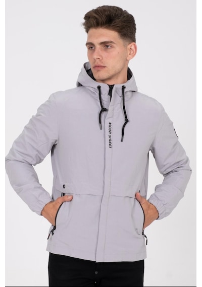 Oksit Mood Street Baskılı Su İtici Slim Fit Erkek Yağmurluk Mont Açık Gri