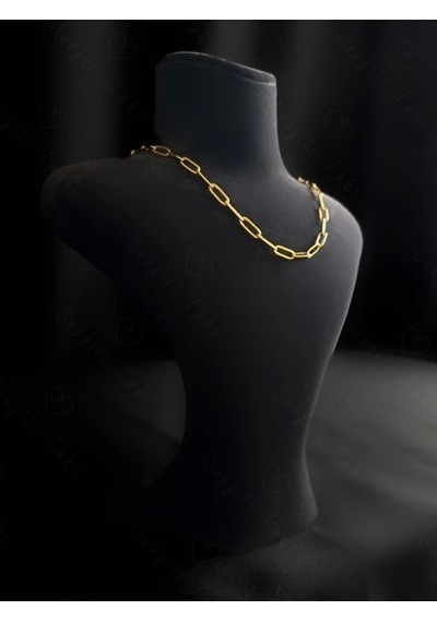 Paperclip Kabartma Choker Gold Çelik Zincir Kolye Choker Serisi Altın