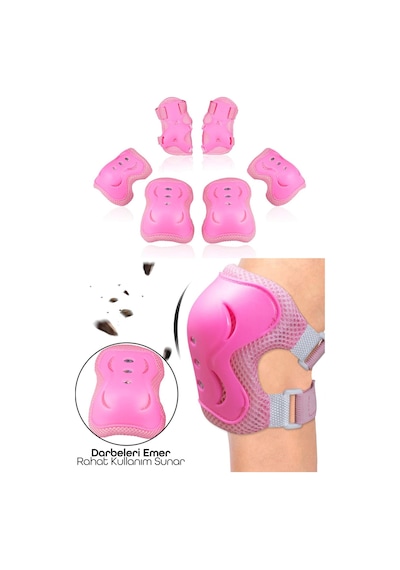 6'lı Yüksek Koruma 3-12 Yaş Paten Scooter Bisiklet Kaykay Diz Dirsek El Koruma Koruyucu Seti Pembe Pembe
