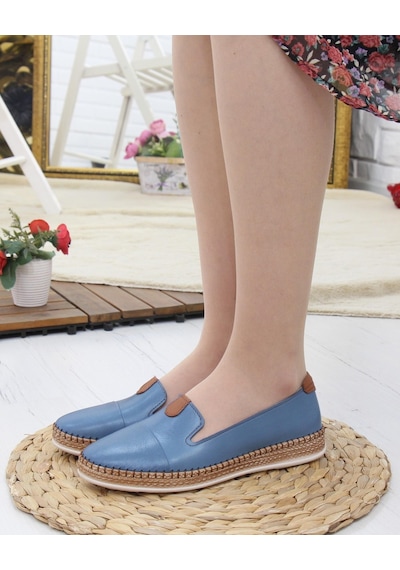 Nesil Shoes Syg P01 Mavi Hakiki Deri Kadın Ayakkabı-mavi Mavi