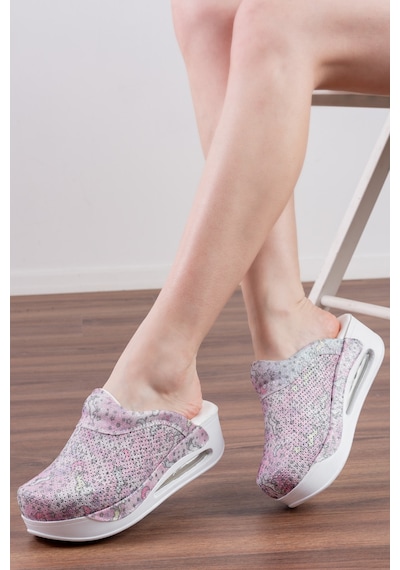 Pembe Pony Desenli Kadın Air Max Tam Ortopedik Sabo Terlik Pudra