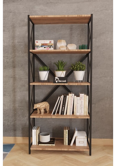 Morpanya Sera Metal Kitaplık 5 Raflı Çok Amaçlı Dosya Kitap Rafı Ofis Salon Raf 150 Cm Ceviz